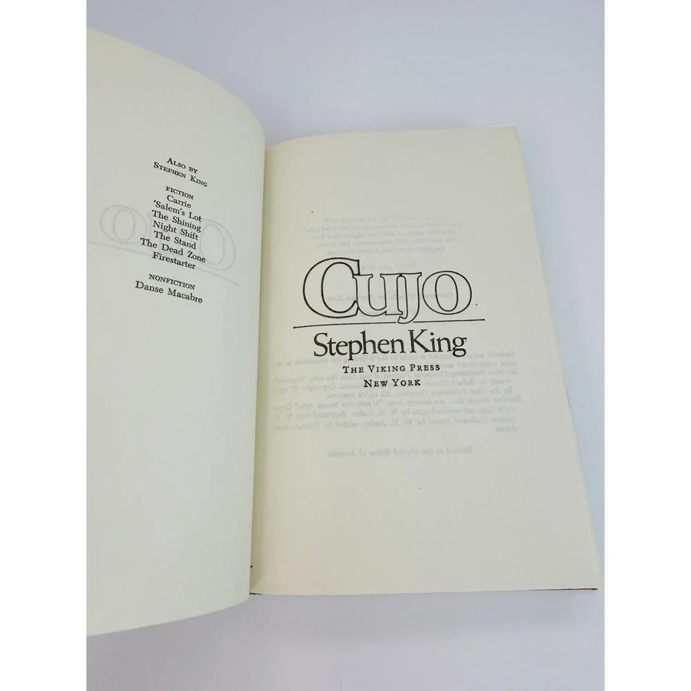 Stephen King Cujo 1981 Viking Hardcover Book Club Edition Dust Jacket Horror